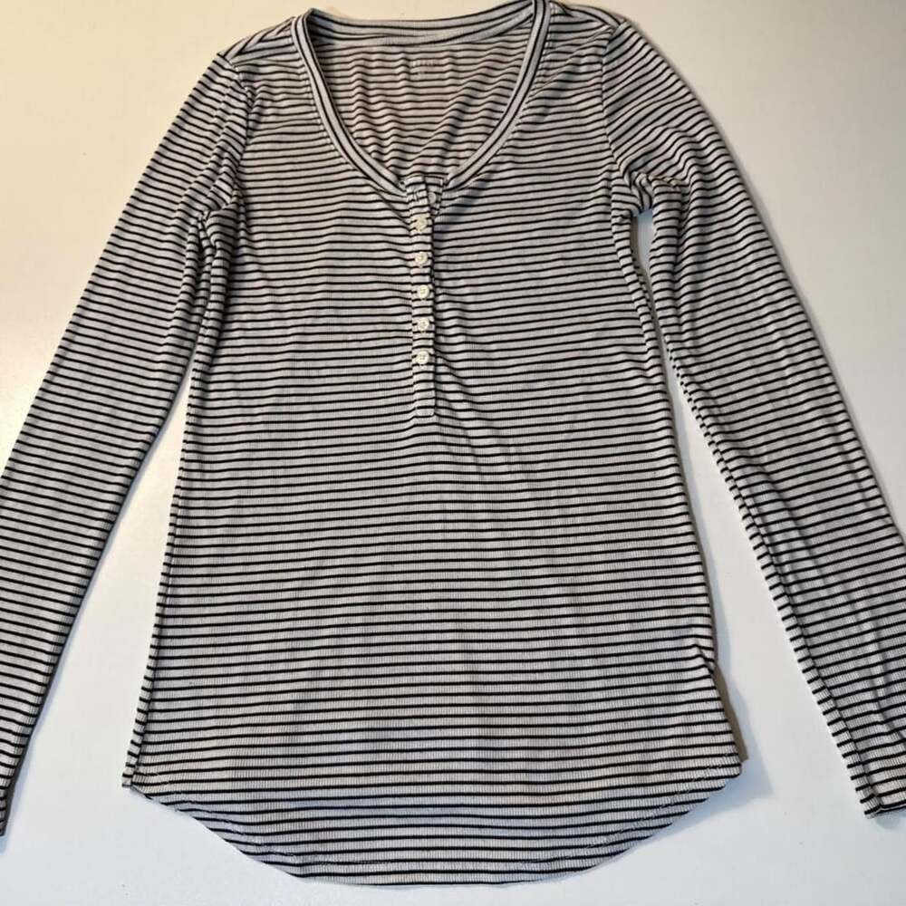 A.n.a Striped Long Sleeve Henley Top XS